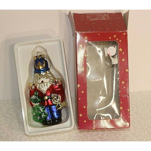 Vtg Montgomery Ward Soldier Nutcracker Soldier Holding Tree Bell Glass Ornament - Picture 13 of 16